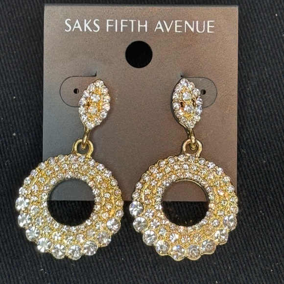 Saks Fifth Ave Marquise Shape Crystal Post With Drop Hoop Pave Earrings - Picture 2 of 5